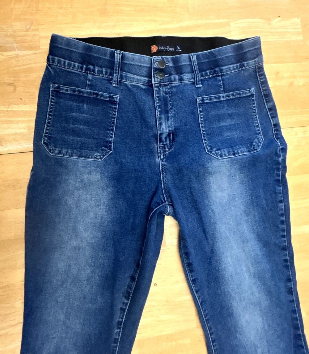Indigo Poppy Tummy Control Flare Stretch Jeans Size Size 14